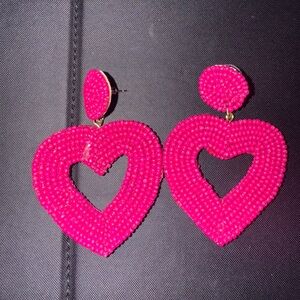 Pink Beaded Heart Earrings